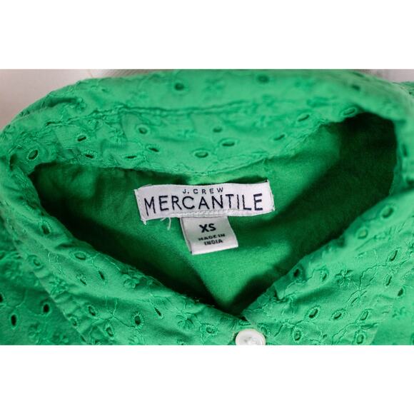 J. Crew Mercantile XS Dress Eyelet Mini Elastic Waist Green - Picture 5 of 7